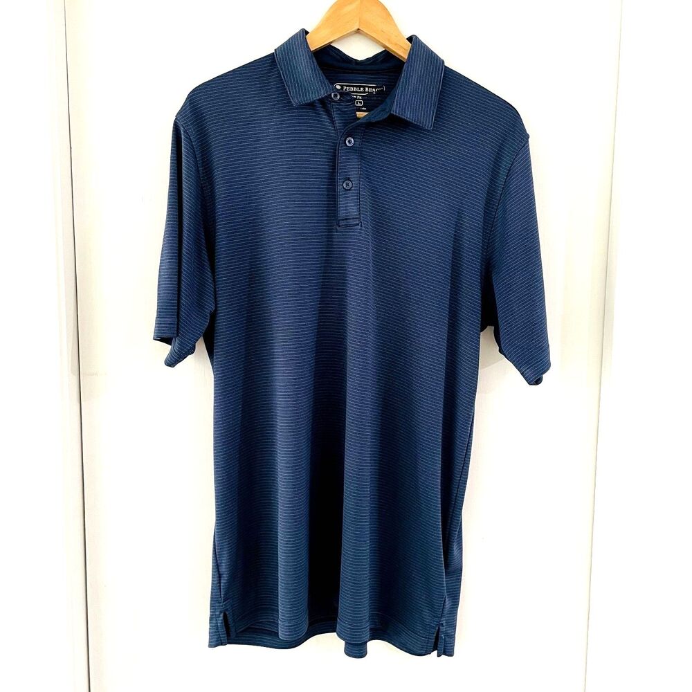 Pebble Beach Golf Club Performance Polo Shirt Men's Blue Striped Sz L Outdoor